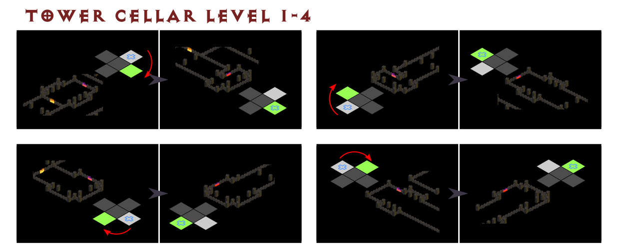 Tower Cellar Level 1-4 pathfinding diagram